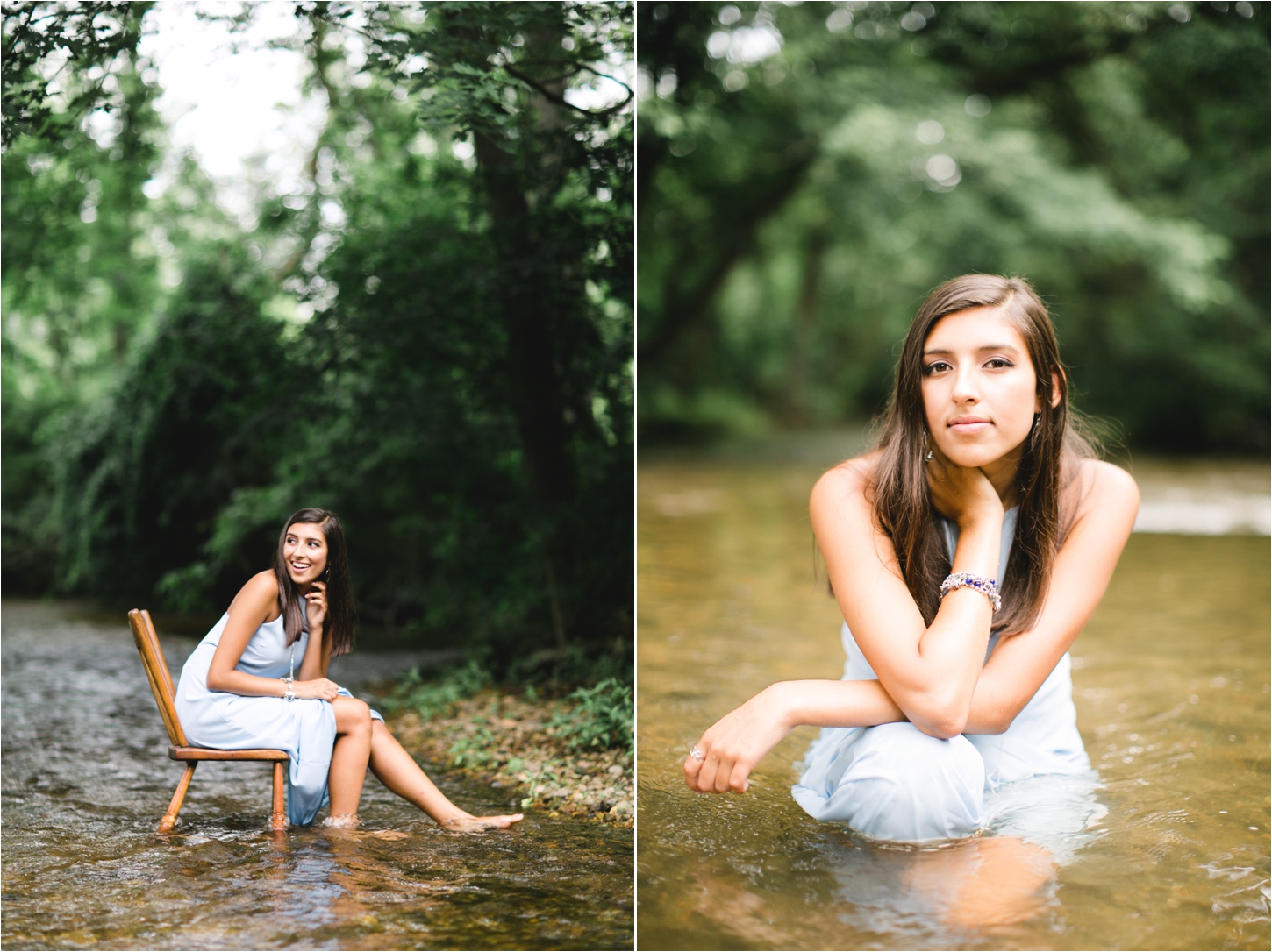 Chair in creek senior session inspiration 