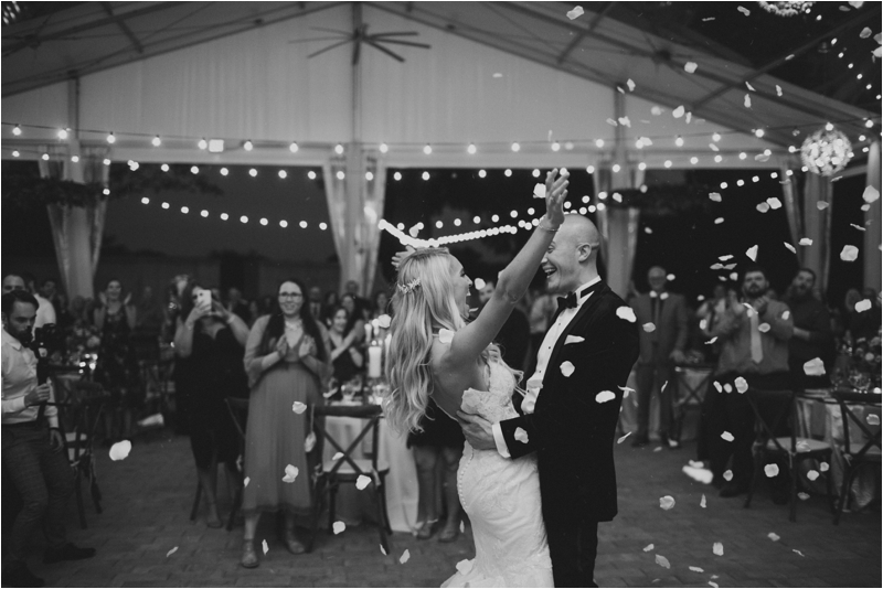 bride and groom dance during reception at Curtis Arboretum