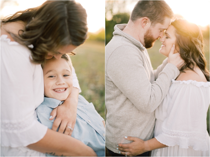 mom hugs son and looks at husband during PA family portraits