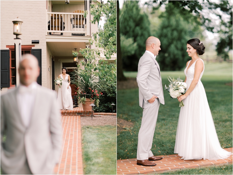 bride and groom have first look at Ironstone Ranch