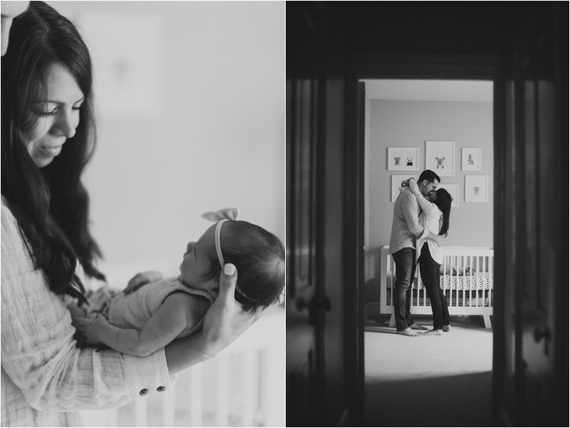Downtown Lancaster newborn session with mom holding baby in bedroom