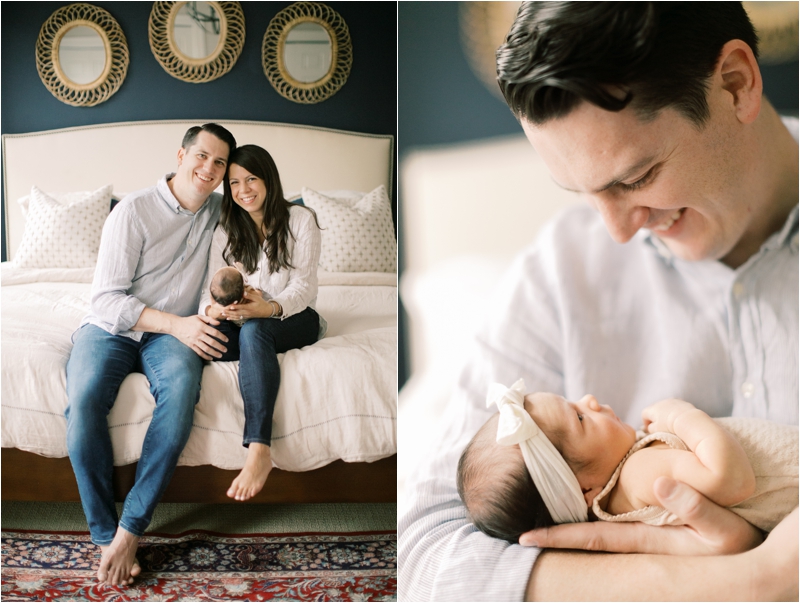 Downtown Lancaster newborn session at home with family posing on bed