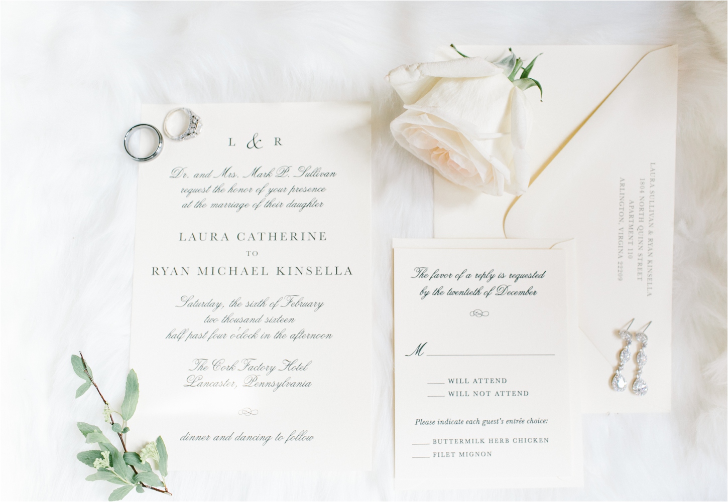 White feminine wedding invitation by Lancaster wedding photographer Brianna Wilbur