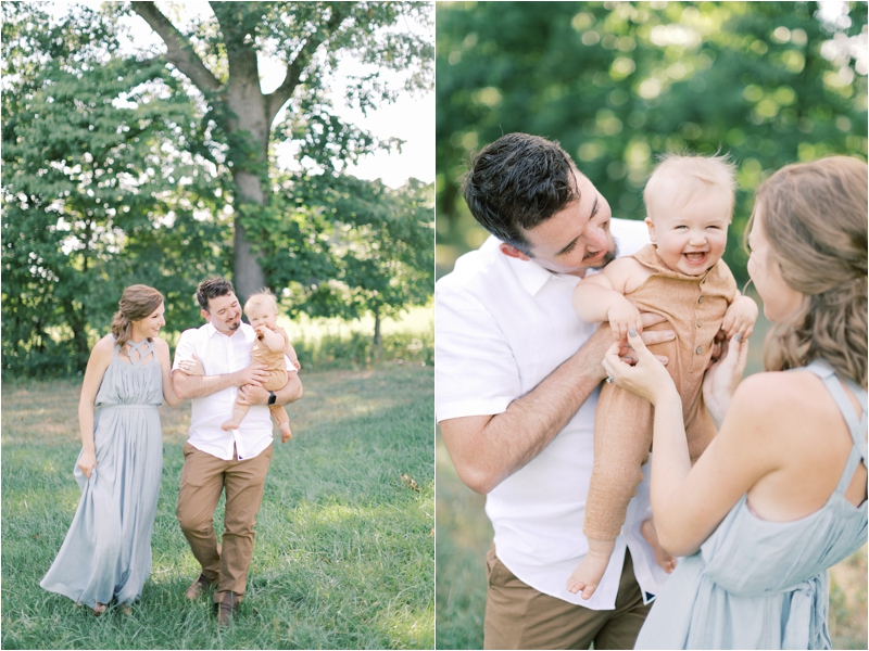 Whispering Oaks Vineyard Family Session with parents and young toddler in brown onesie 