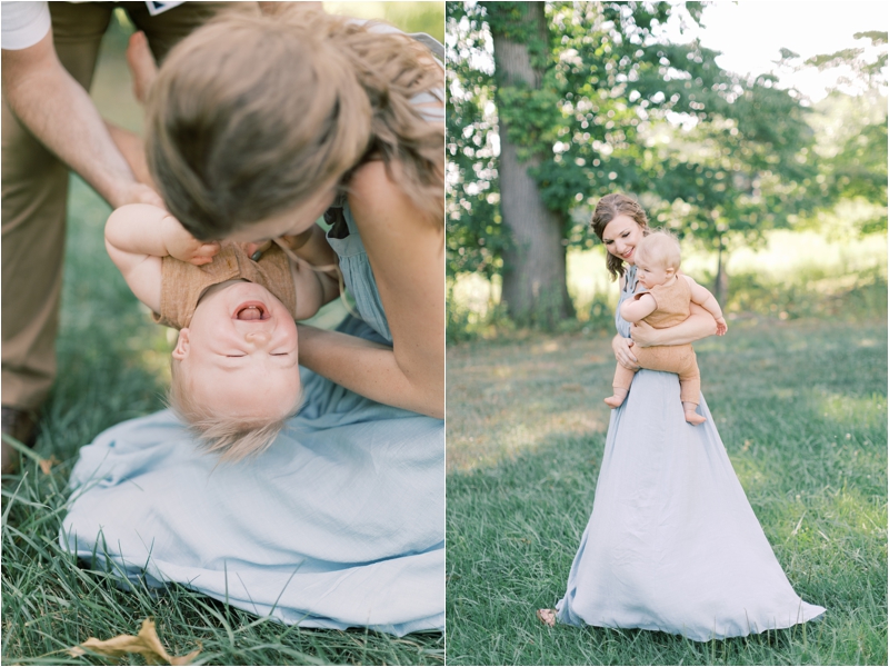 mom plays with son during family photos in PA