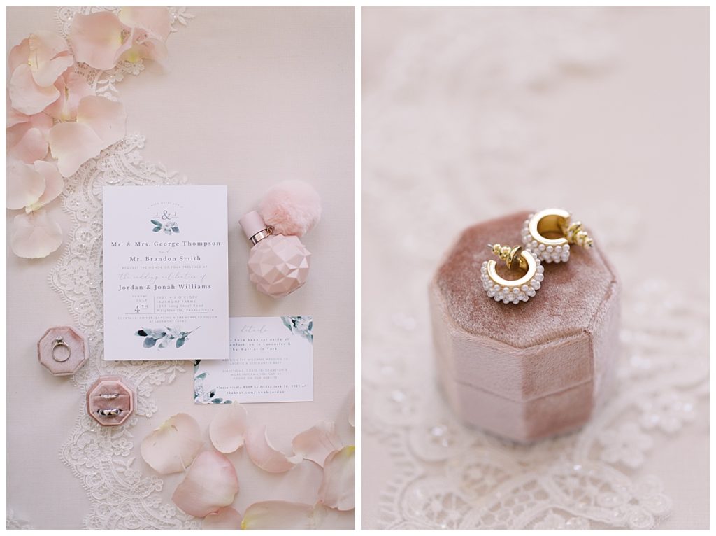 Pennsylvania photographer taking photos of wedding invitations and accessories 